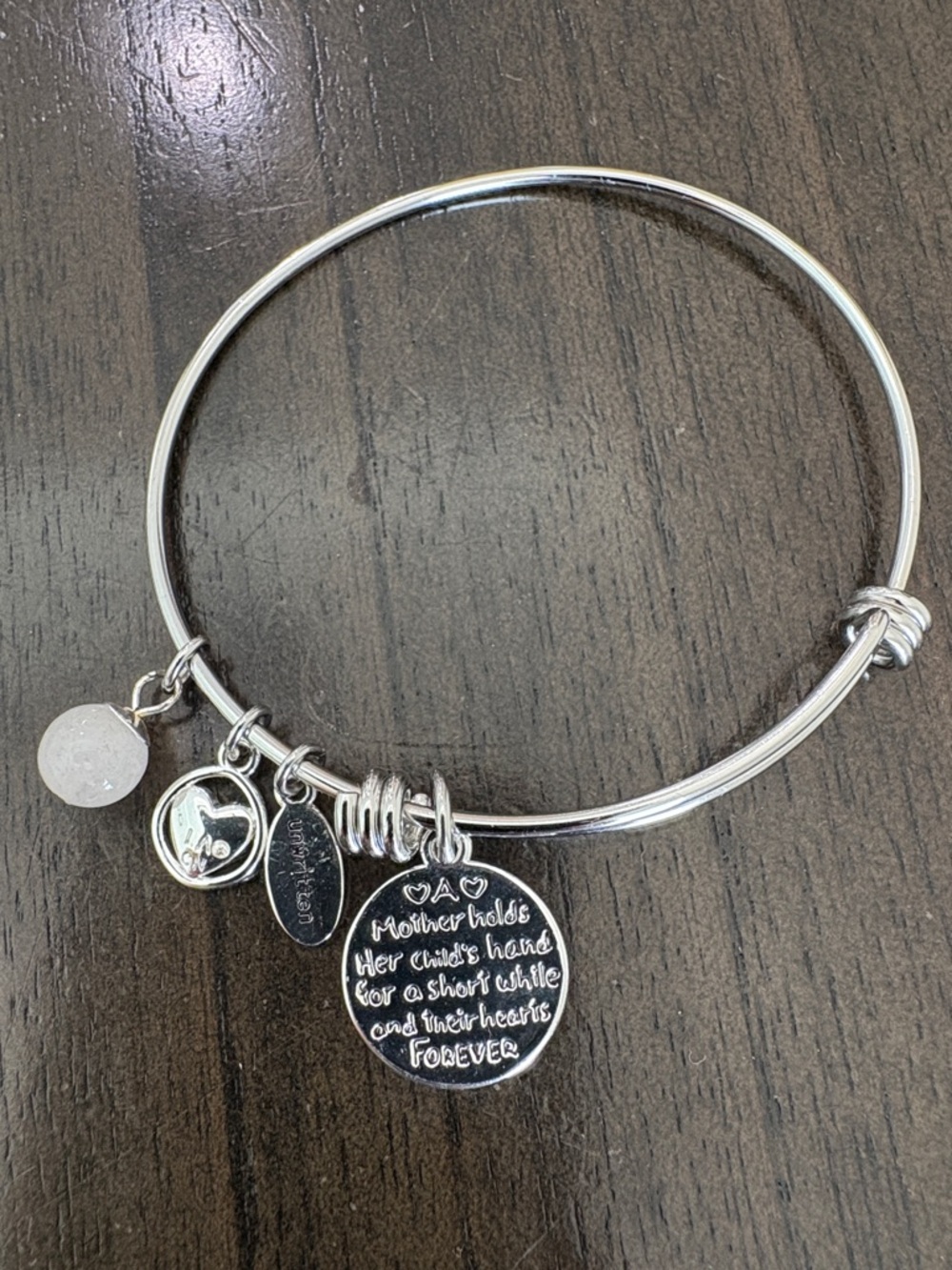 Unwritten Silver Charm Bangle Bracelet with Inspirational Disc